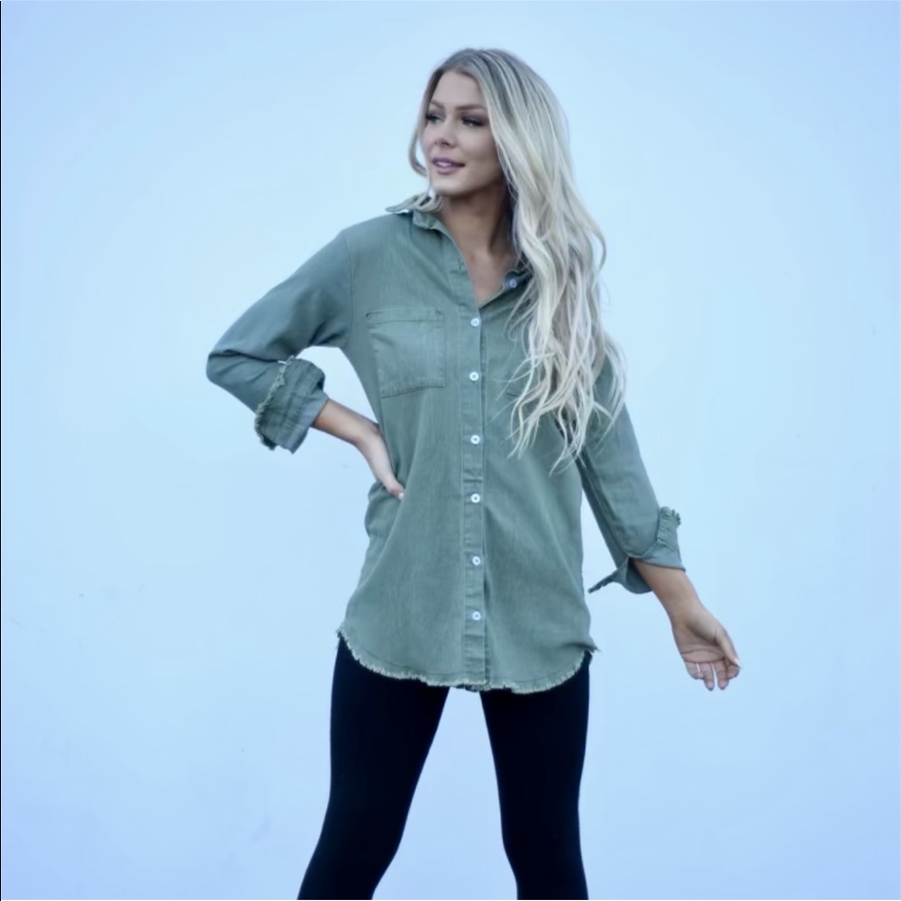 Distressed Denim Button Up